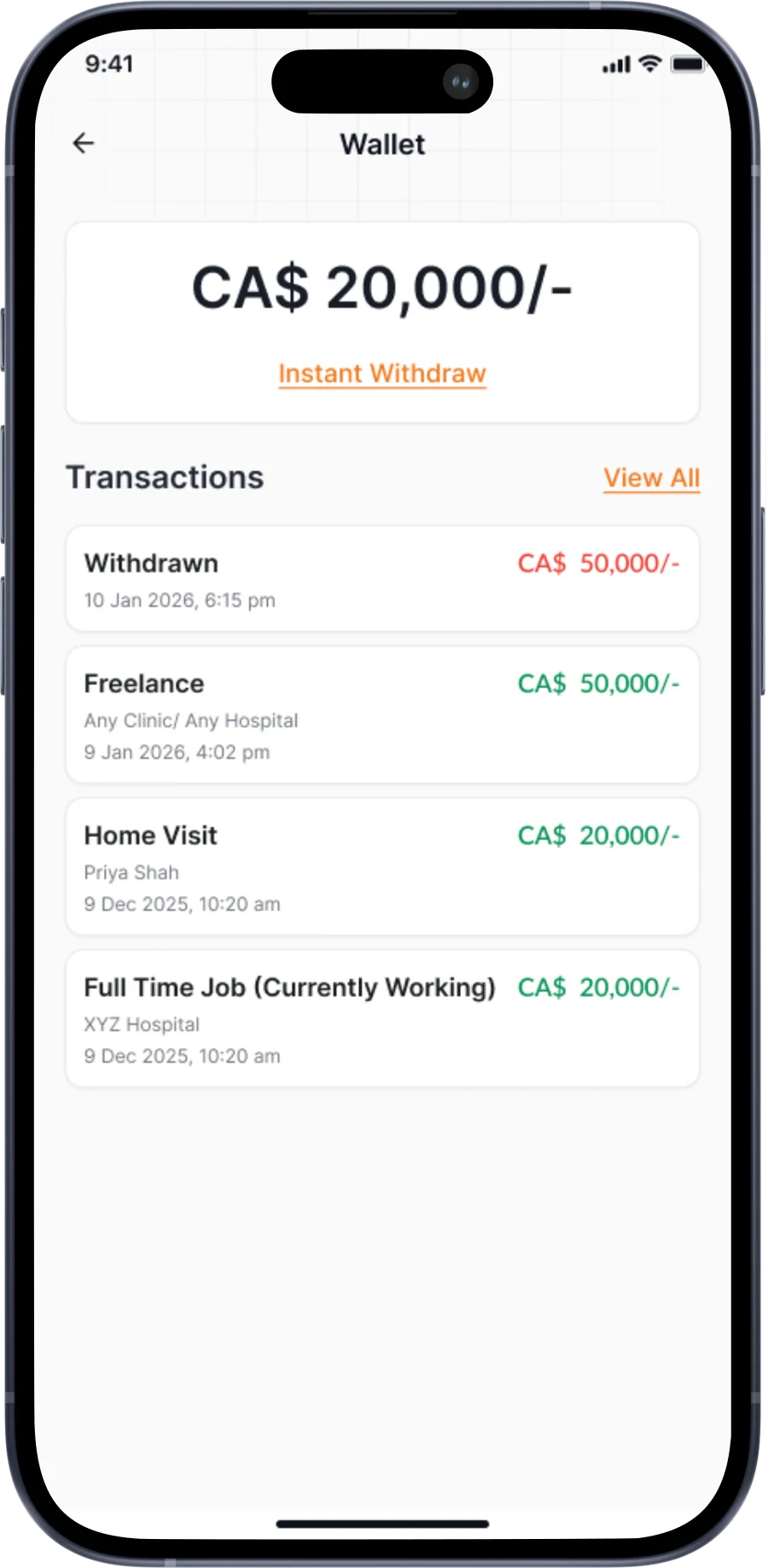 Wallet & Payment History